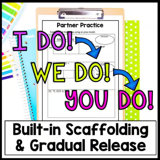 3 Digit by 1 Digit & 4 Digit by 1 Digit Area Model Multiplication Worksheets