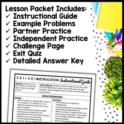 3 Digit by 1 Digit & 4 Digit by 1 Digit Area Model Multiplication Worksheets