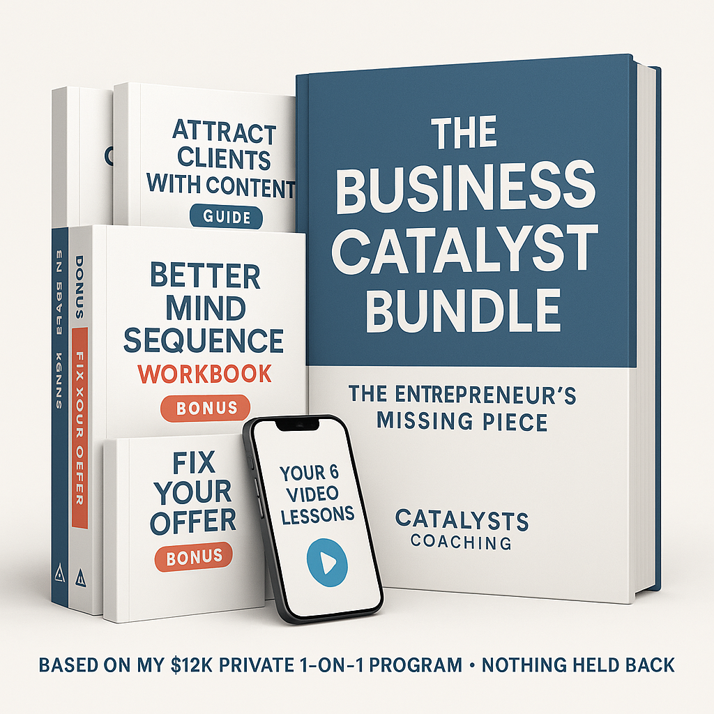 Business Catalyst Bundle product image showing step-by-step business coaching framework, mindset workbook, and execution templates for entrepreneurs ready to scale their business online.
