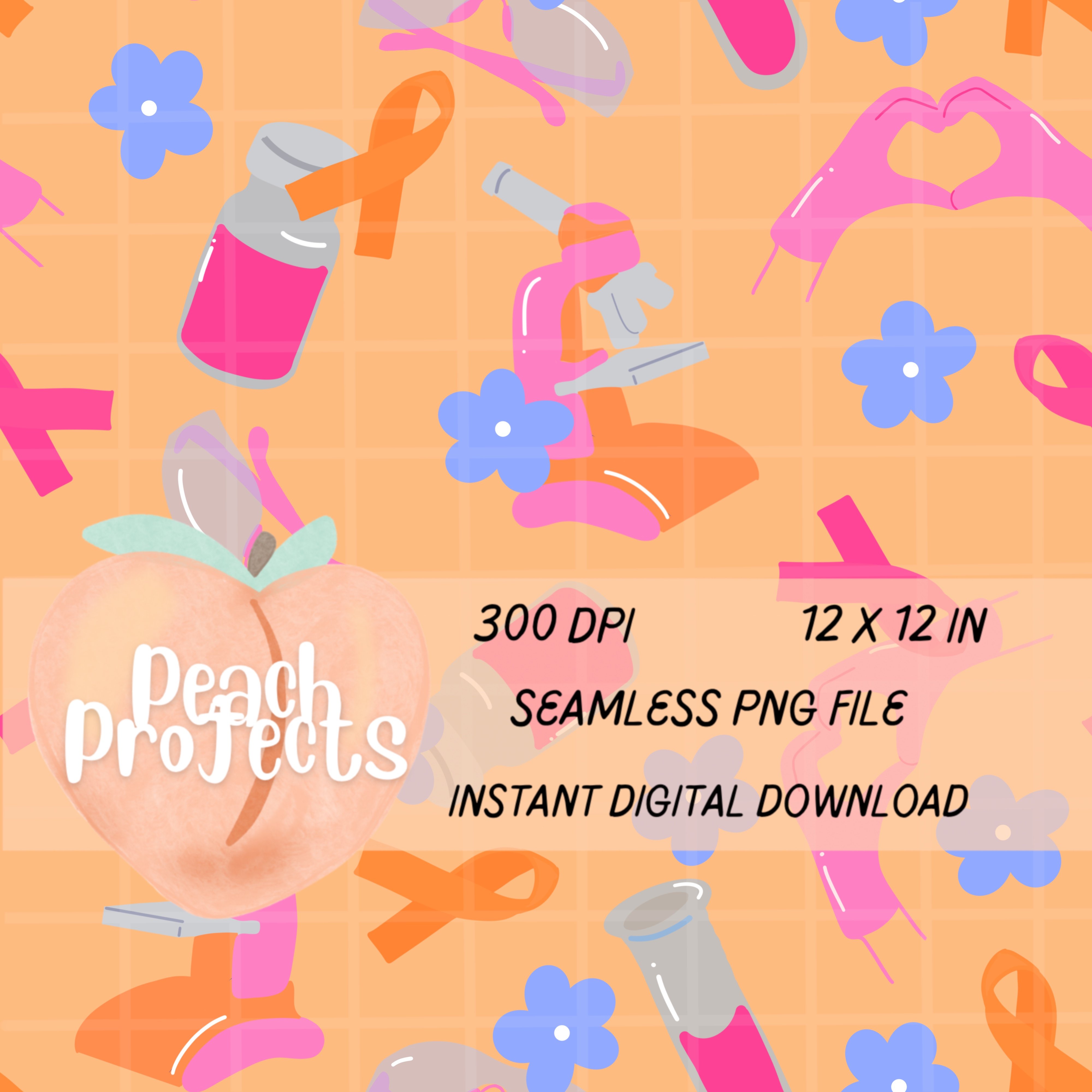 Cancer Nurse Oncology Medical Floral Pink Orange Seamless Pattern ...