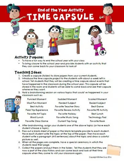 End of the Year Time Capsule Activity | Elementary Classroom Reflection Project