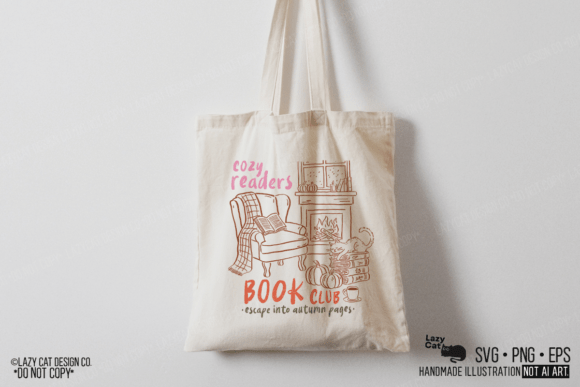 autumn book lover svg design mockup for tote bag