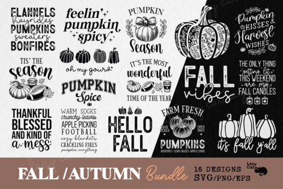 black and white fall svg png files preview for crafters