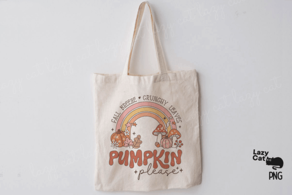 retro fall png sublimation design on tote bag mockup