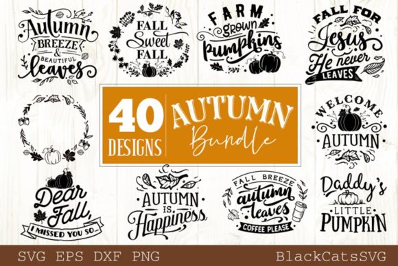 autumn vinyl decal svg png bundle on t-shirt and mug mockups