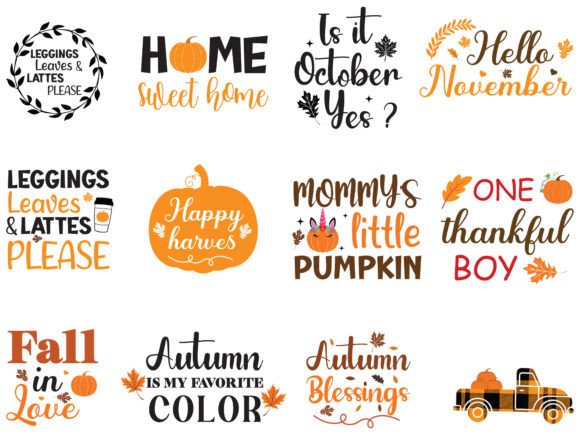 happy fall svg bundle on t-shirt and mug mockups for small business use