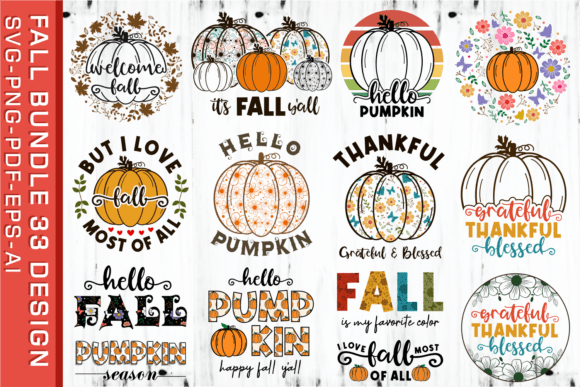 fall pumpkin svg png bundle preview with commercial license included