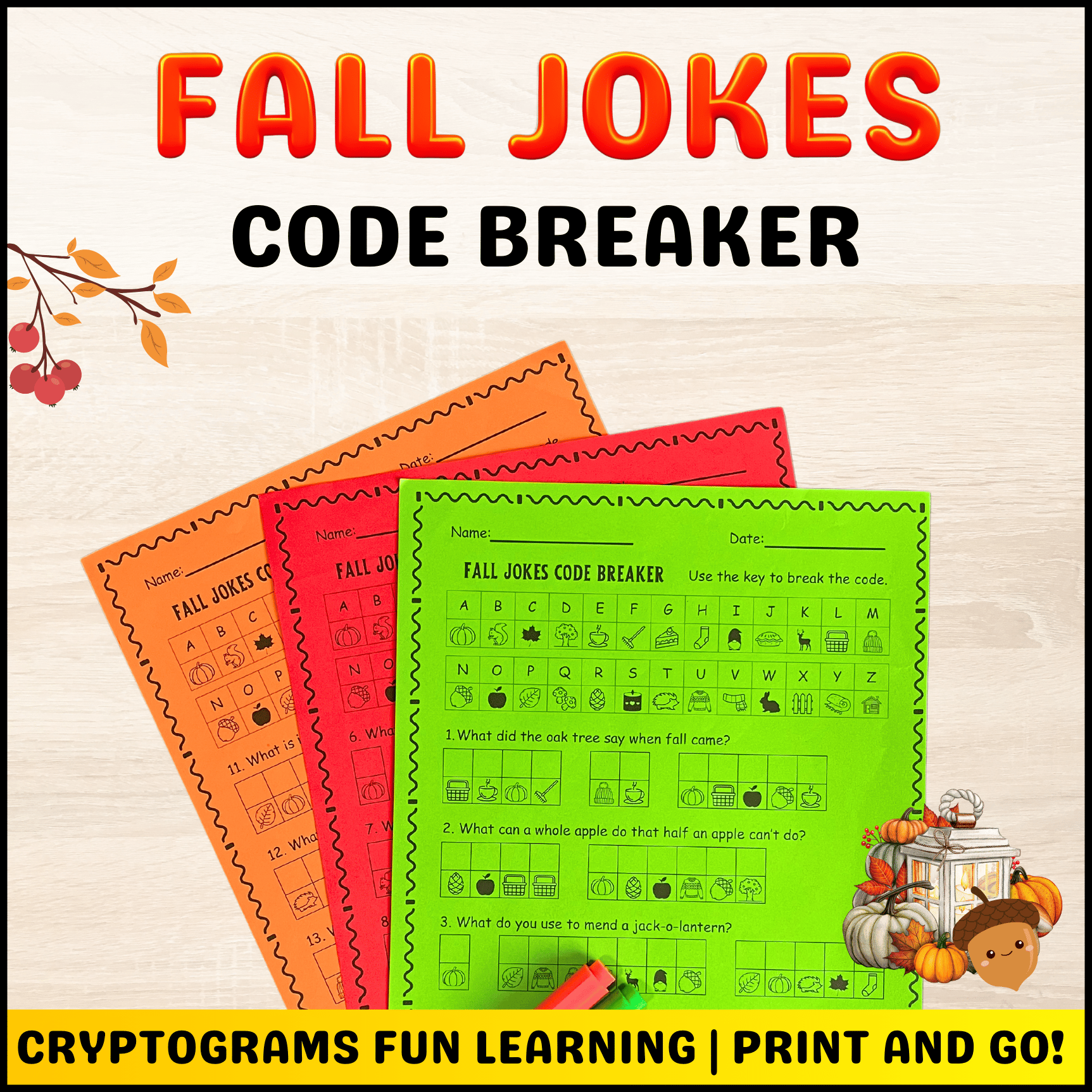 Fall Jokes Cryptogram Code Breaker Worksheets Fun Activity for Fall ...