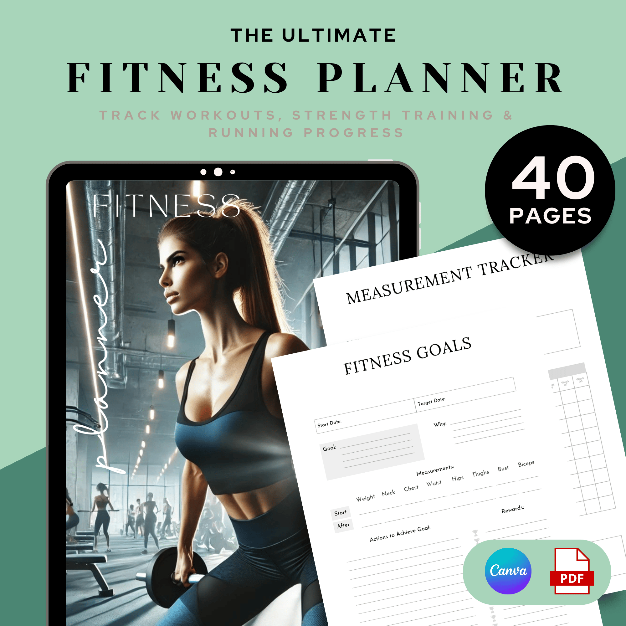 Fitness Planner | 40-Page Digital and Printable Workout Journal | Meal ...