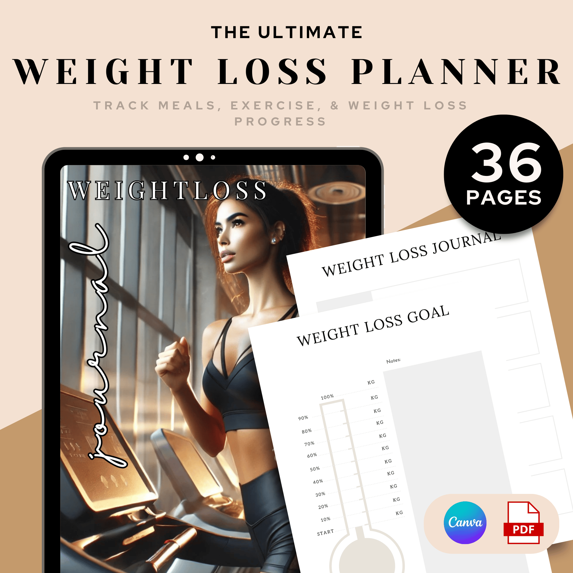 Weight Loss Planner | 36-Page Digital and Printable Journal | Meal and ...