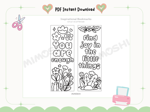 Easy coloring bookmark set with inspirational messages  Self care and positive quote bookmarks coloring pages