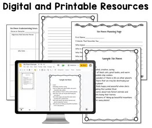Bio Poems Made Easy - Printable and Digital