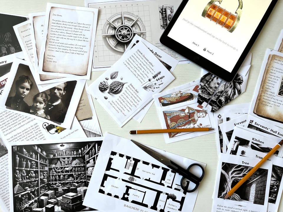 Game materials from The Secret of Langton Manor including maps, diary entries and photographs.