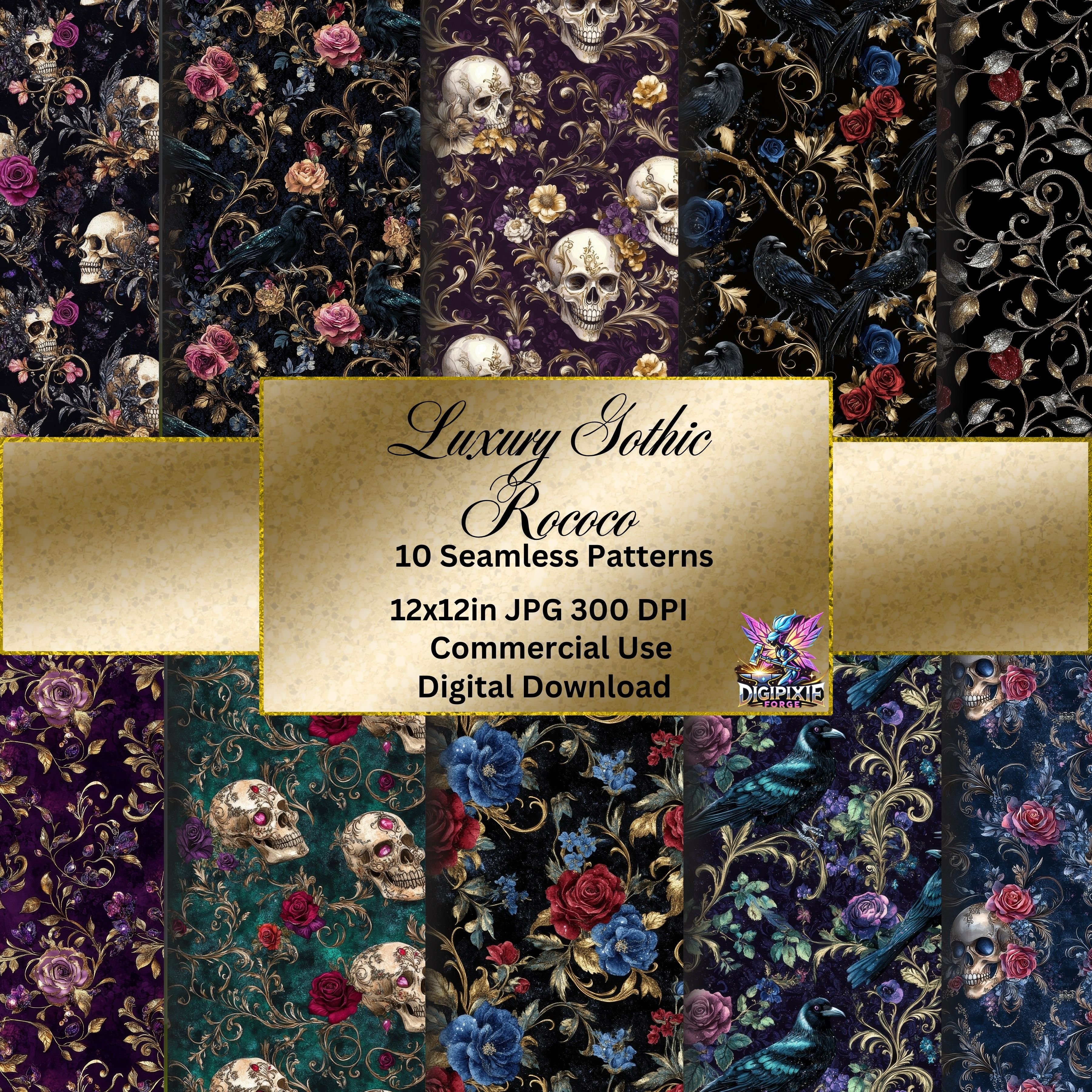 Rococ Pattern Template Luxury Gothic Rococo 10 Seamless Patterns Digital Paper Digital ...