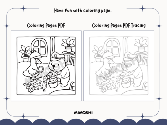 Cozy crime animal art printable instant download  Capybara cop and goose detective coloring pages set
