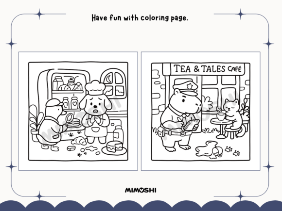 Raccoon thief cozy mystery coloring page for adults  Funny animal crime scene coloring page printable PDF