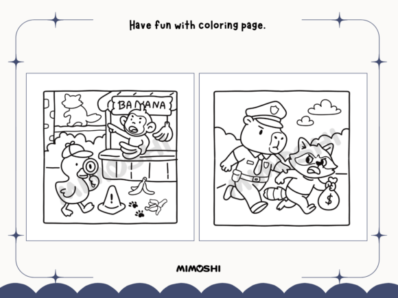 Cute cozy mystery coloring page for relaxation  Whimsical detective coloring book page for kids