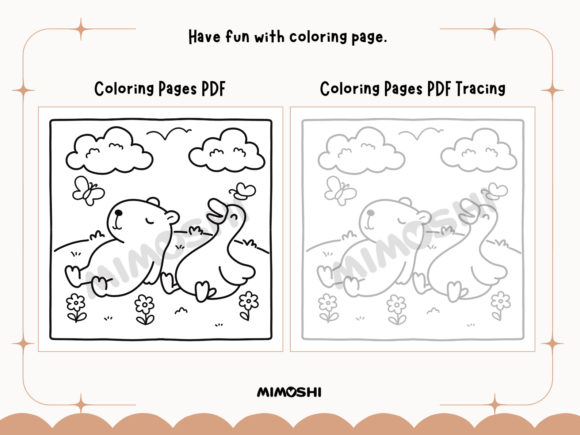Silly Goose & Cappy the Buddy coloring book for kids  Cute animal best friends coloring page instant download