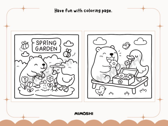 Tracing coloring pages with goose and capybara duo  Hand-drawn animal friends coloring pages printable