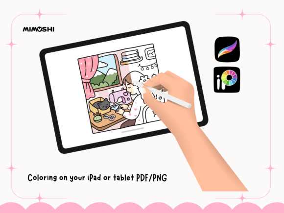 Kawaii cozy coloring pages PDF PNG instant download