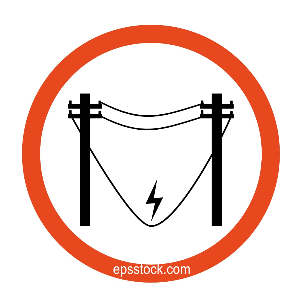 Broken power transmission line sign