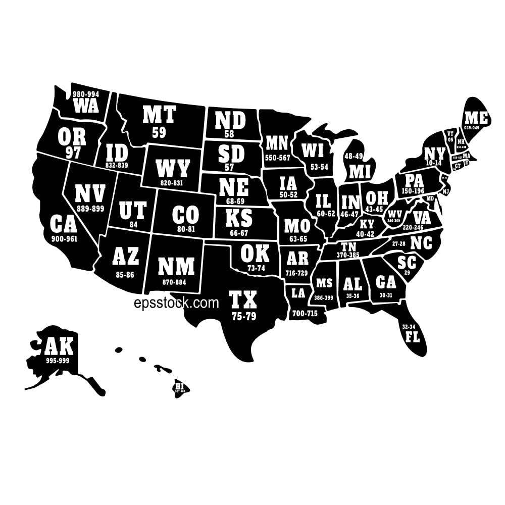 USA zip code zones map