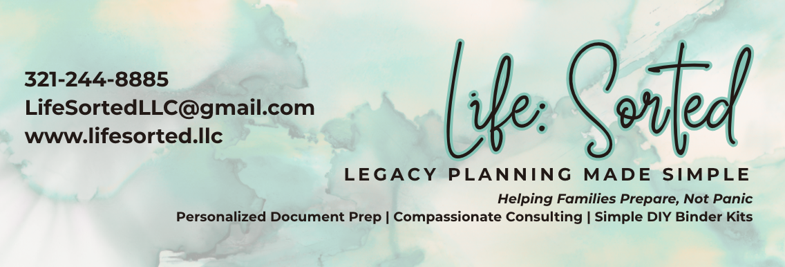 Life: Sorted logo – professional document organization, Legacy Binder kits, and end-of-life planning resources by Cassandra Colletti in Florida.