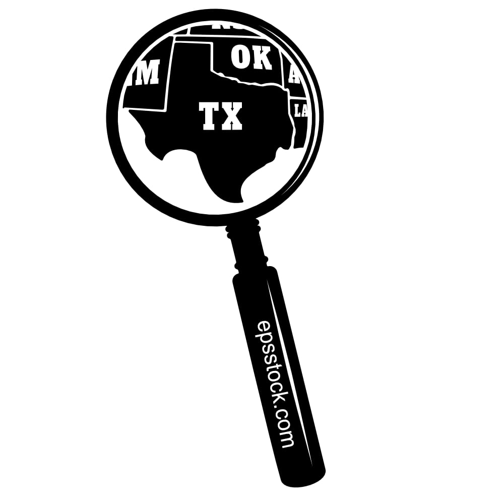 TEXAS state map in magnifying glass