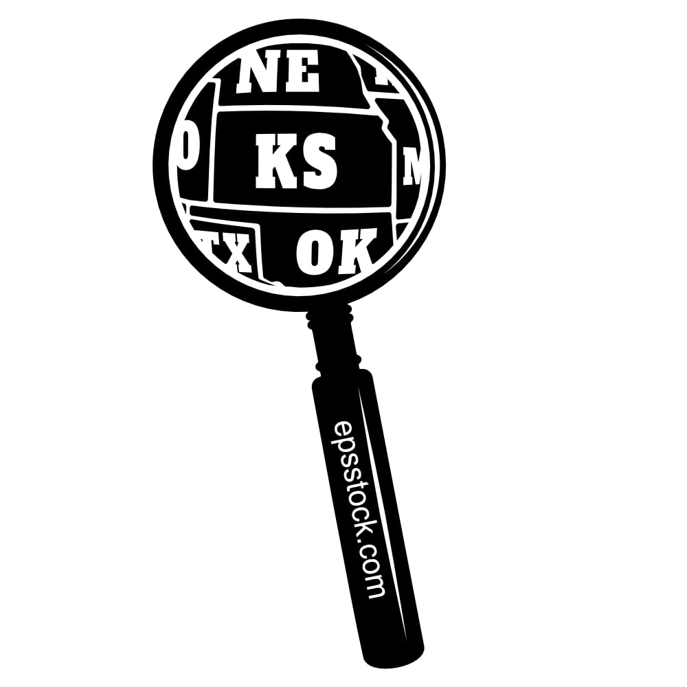 KANSAS state map in magnifying glass