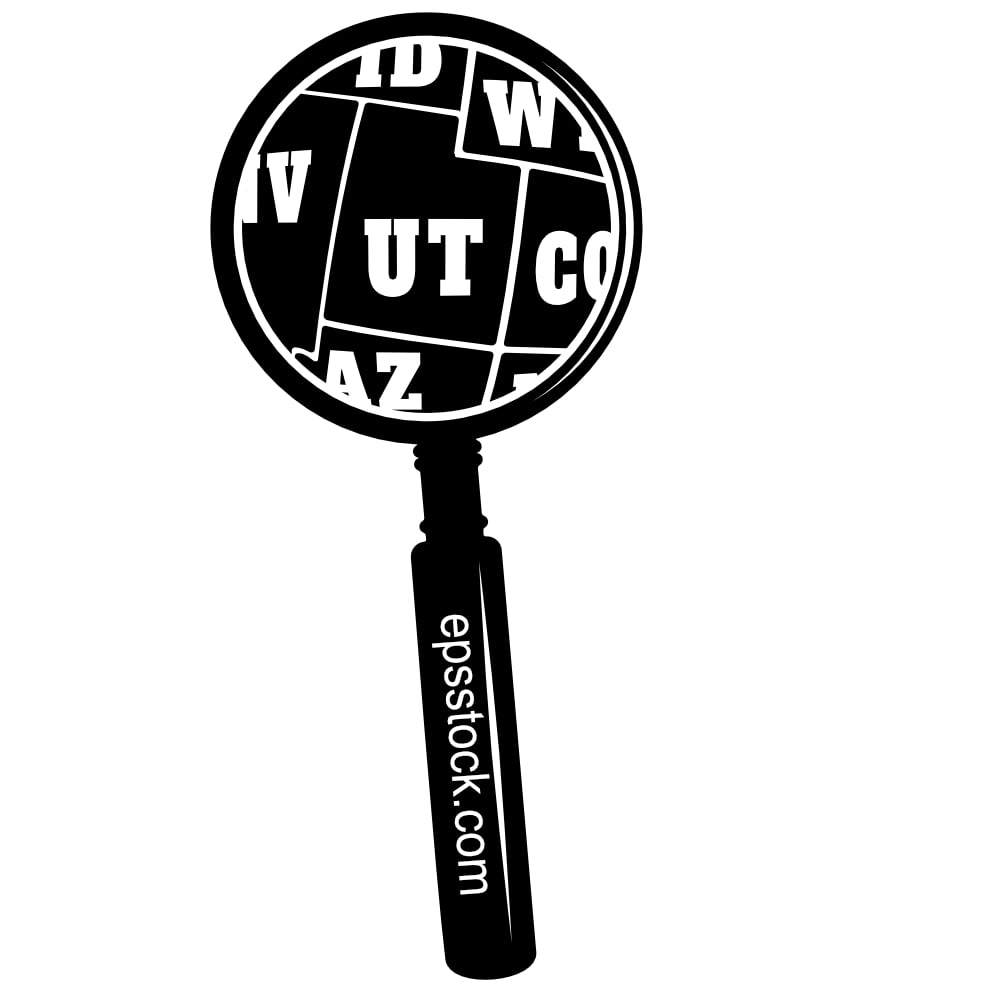 UTAH state map in magnifying glass