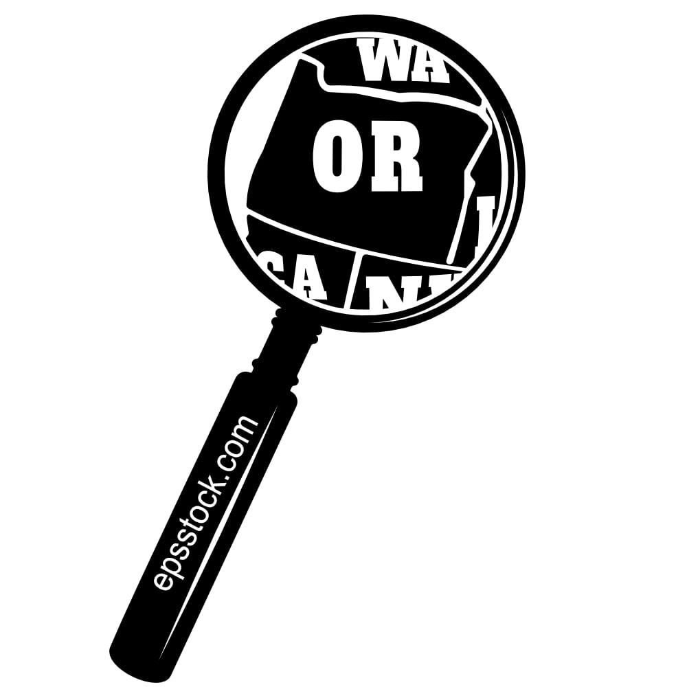 OREGON state map in magnifying glass