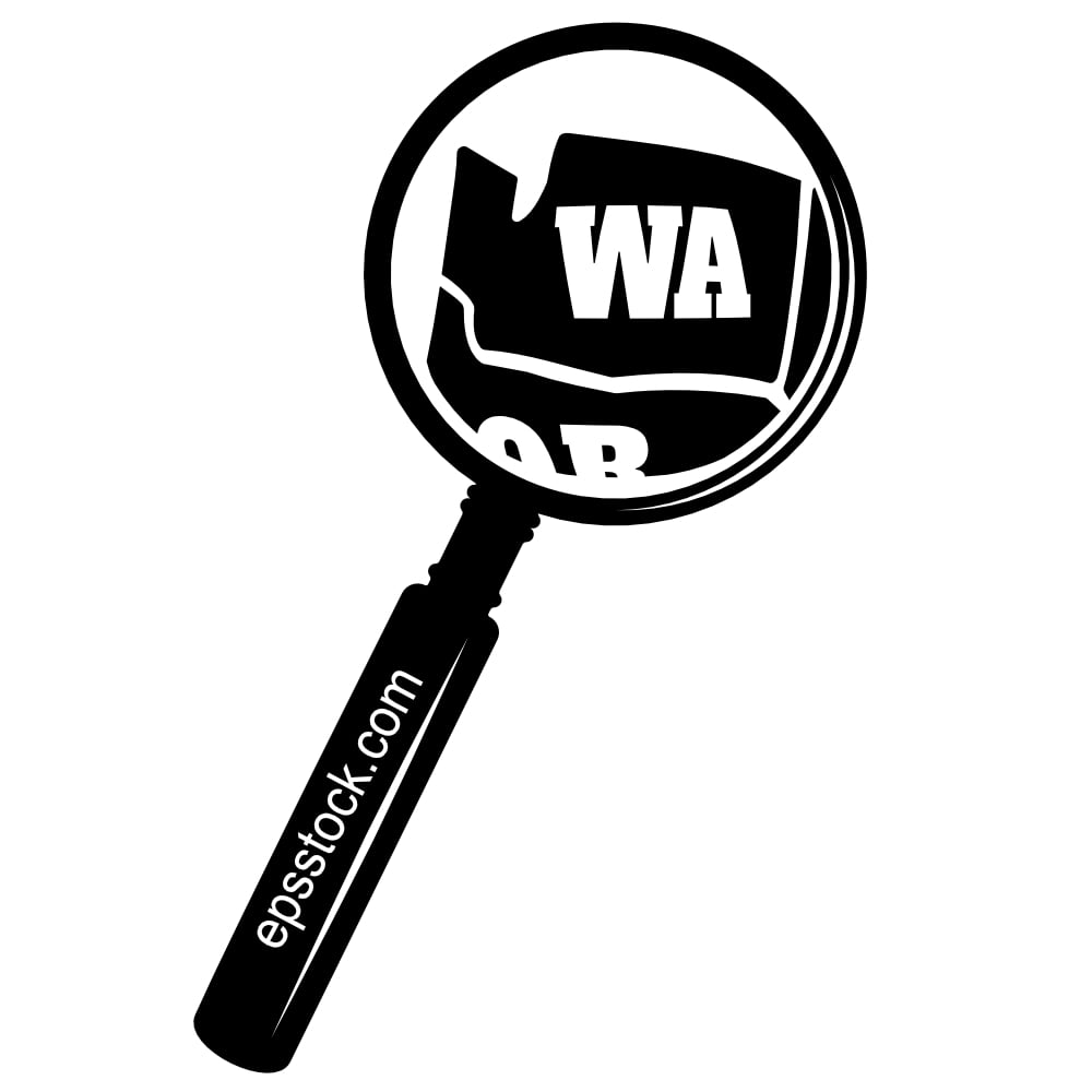 WASHINGTON state map in magnifying glass