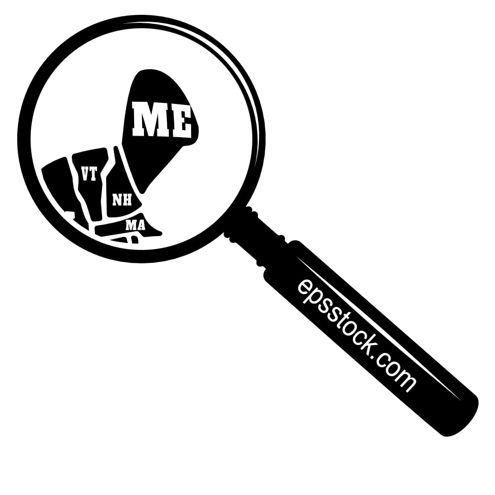 MAINE state map in magnifying glass