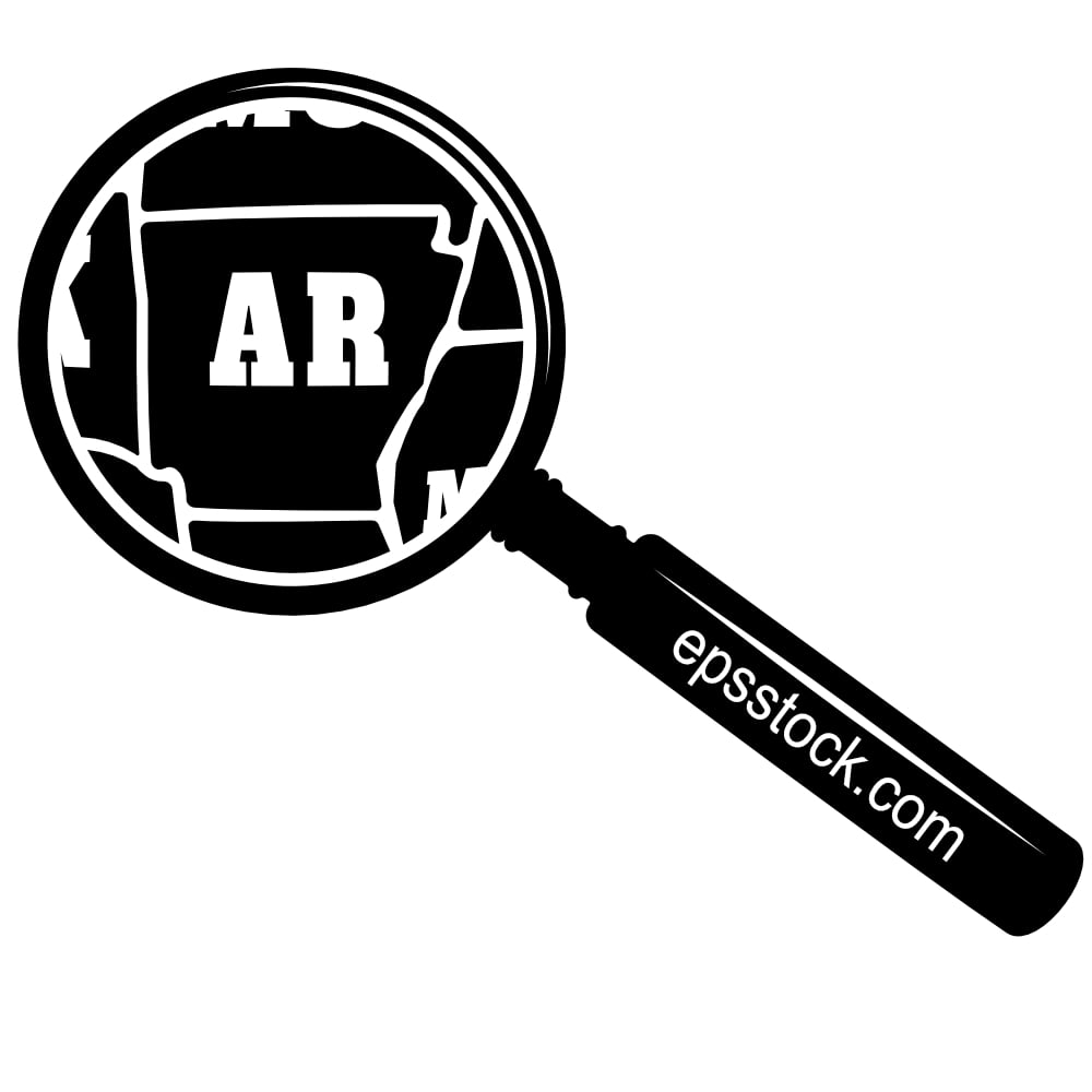 ARKANSAS state map in magnifying glass