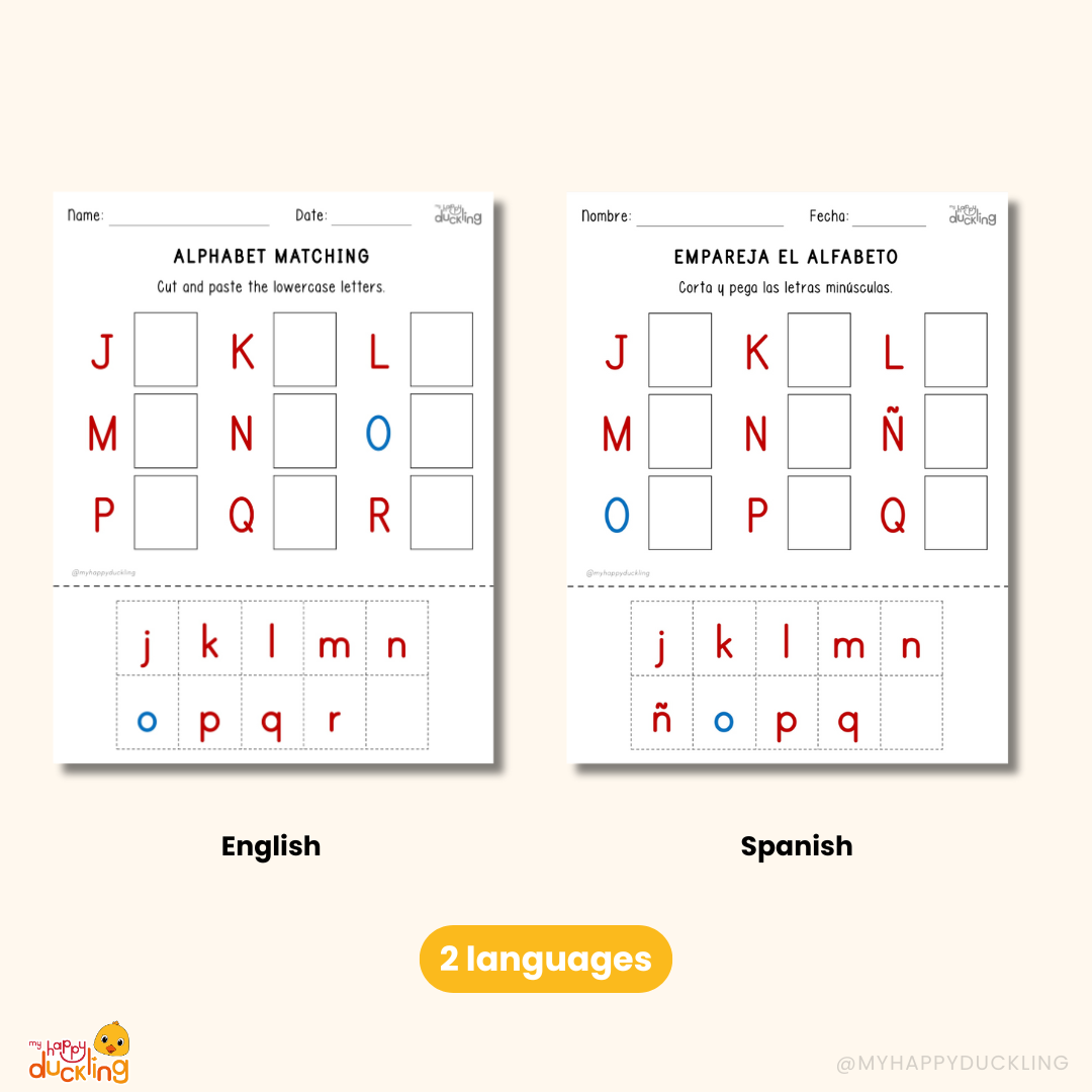 Uppercase and lowercase alphabet activity in English and Spanish