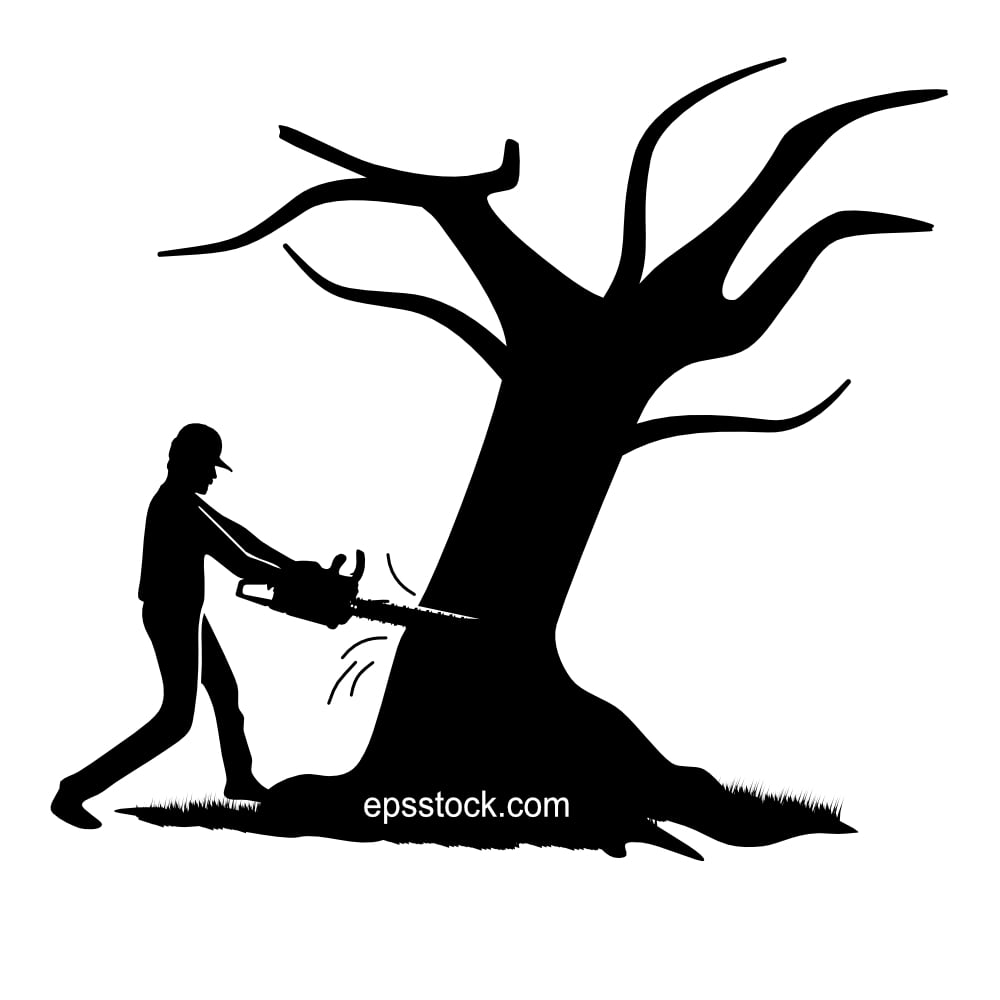 man sawing tree with chainsaw