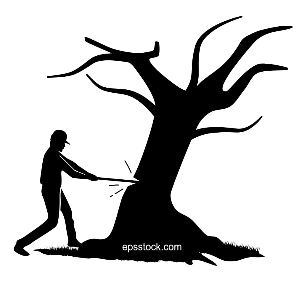 man chopping tree with axe