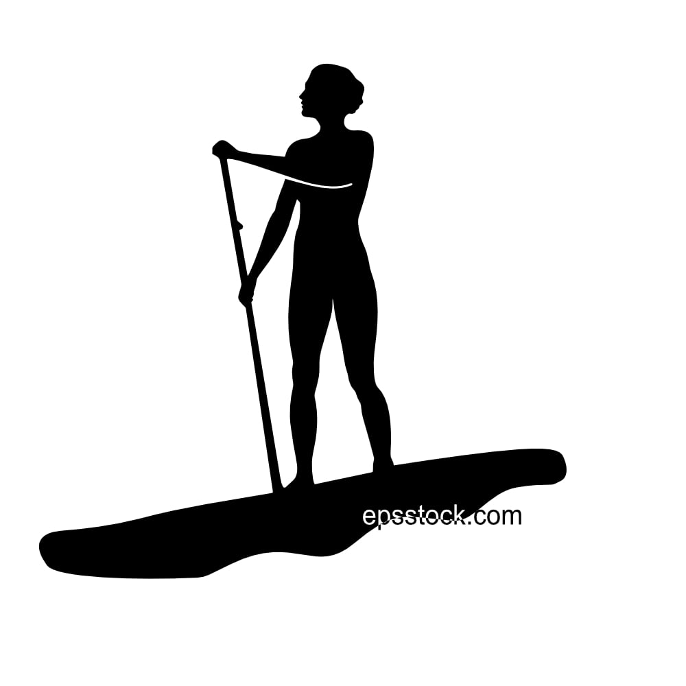 A woman stands on a boat, silhouetted while paddleboarding
