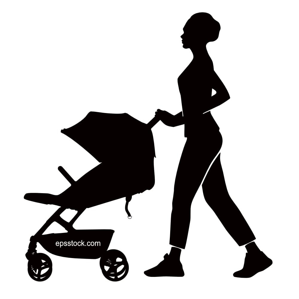woman walking baby in stroller