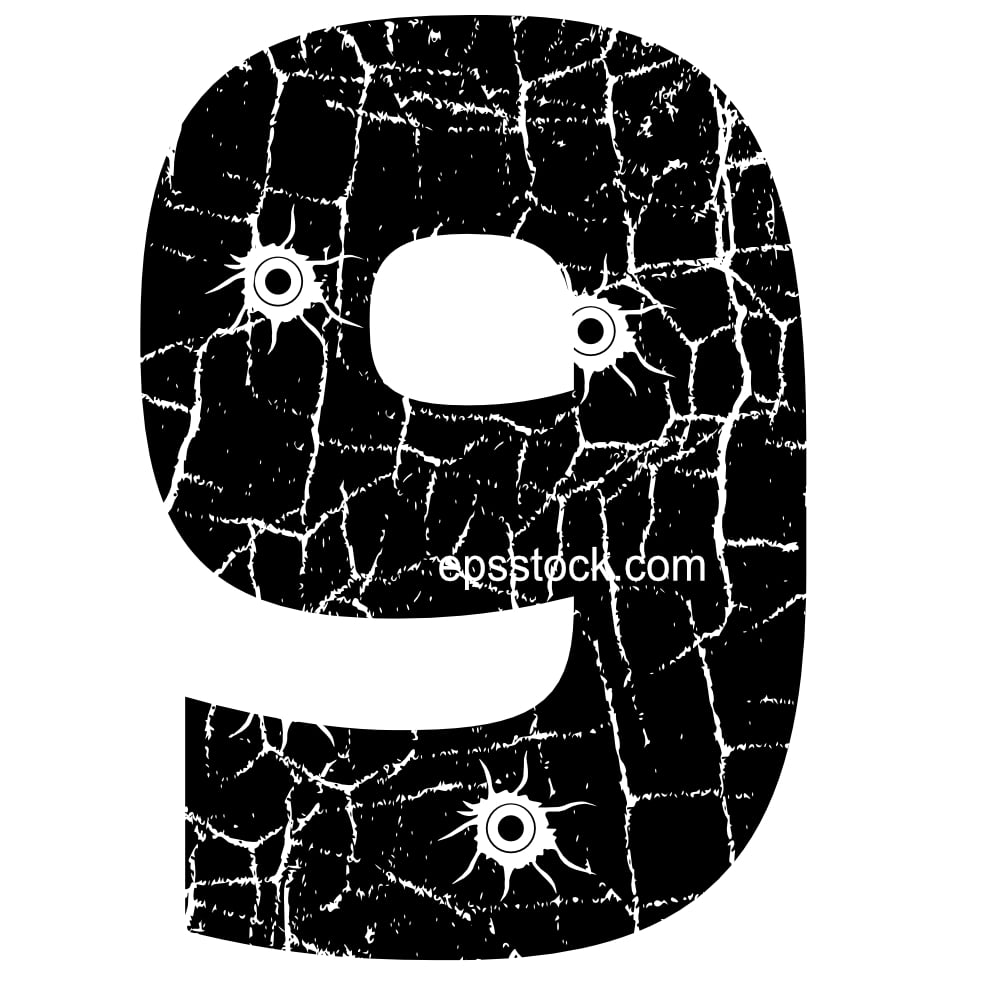 cracked number 9 with Bullet holes