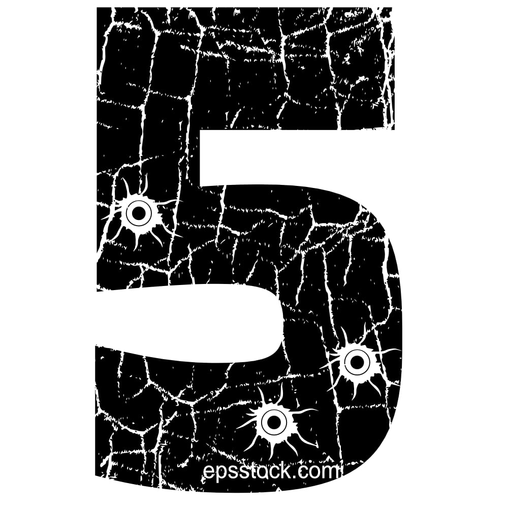cracked number 5 with Bullet holes