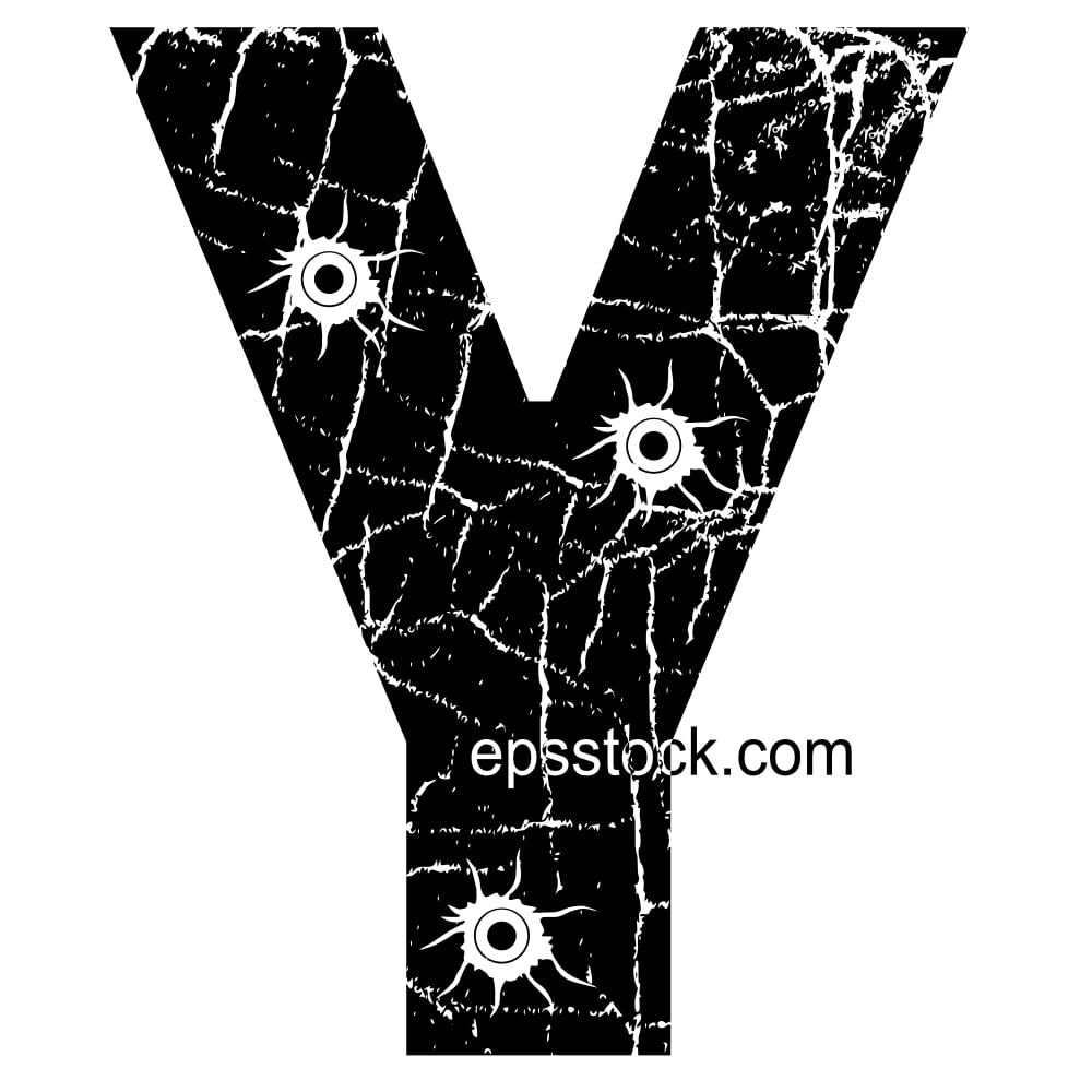 cracked Letter Y with Bullet holes