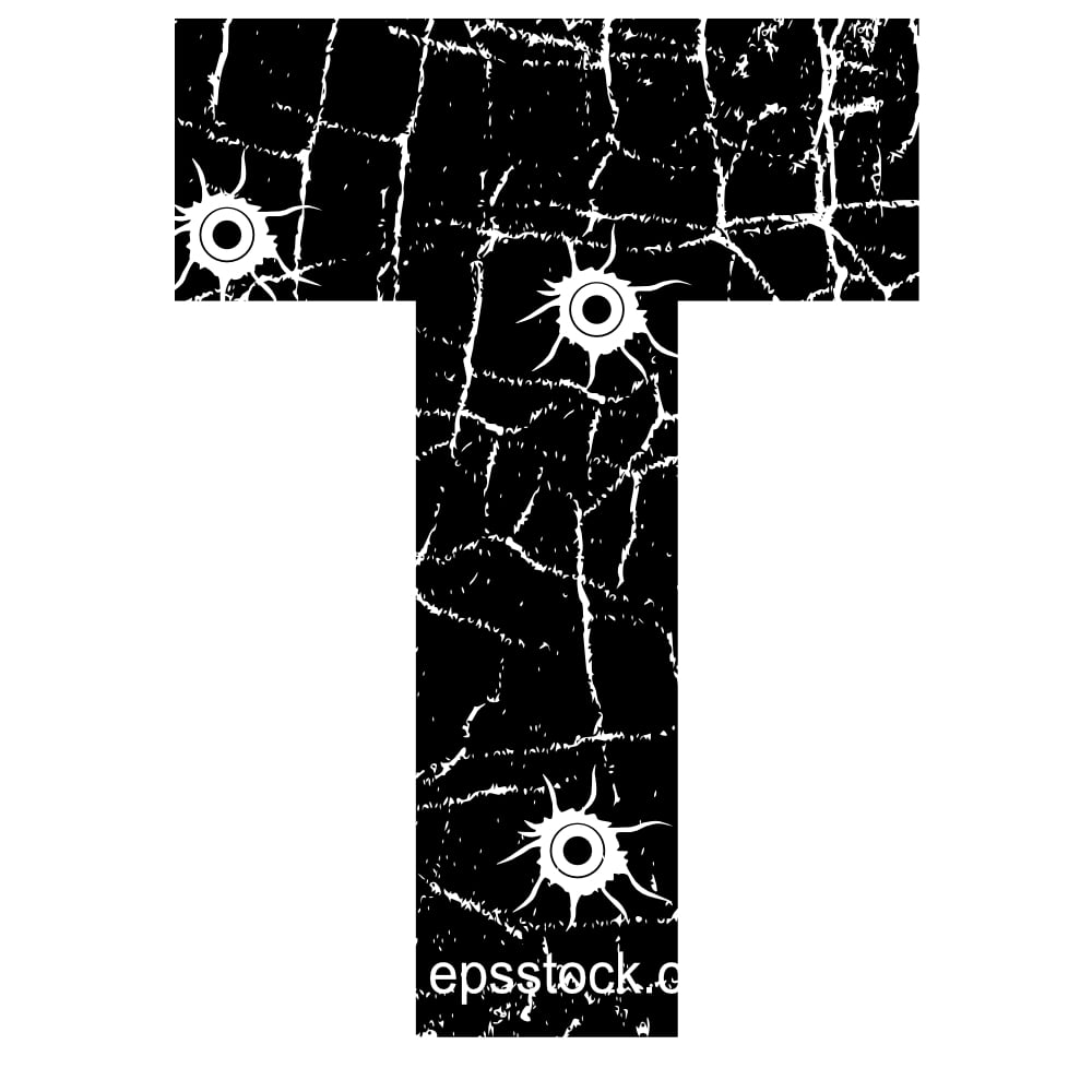 cracked Letter T with Bullet holes