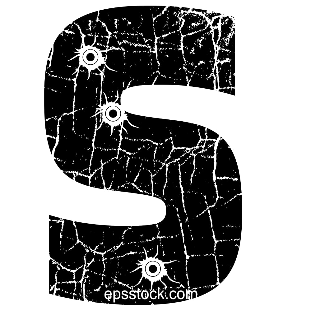 cracked Letter S with Bullet holes