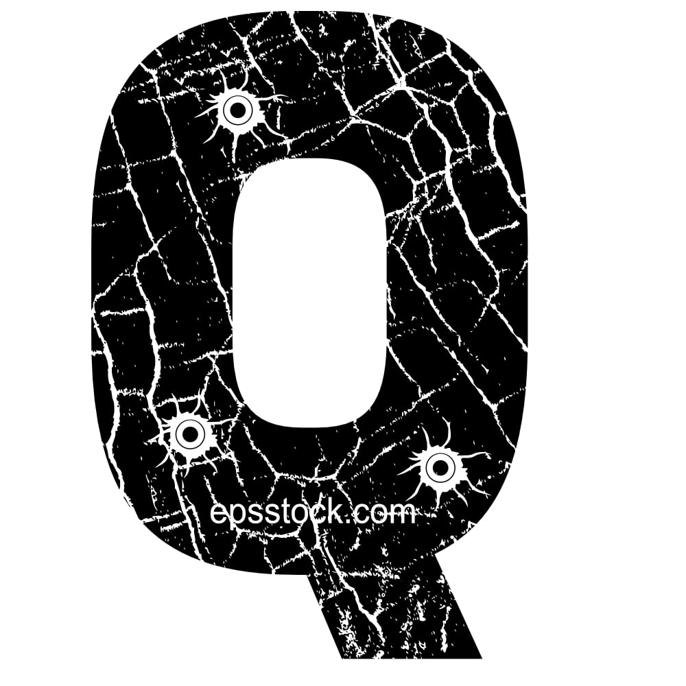 cracked Letter Q with Bullet holes