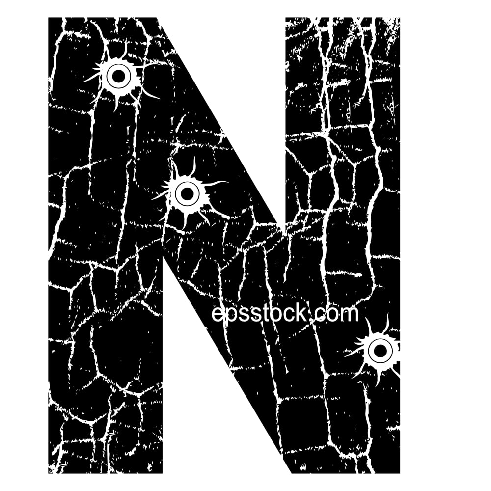 cracked Letter N with Bullet holes