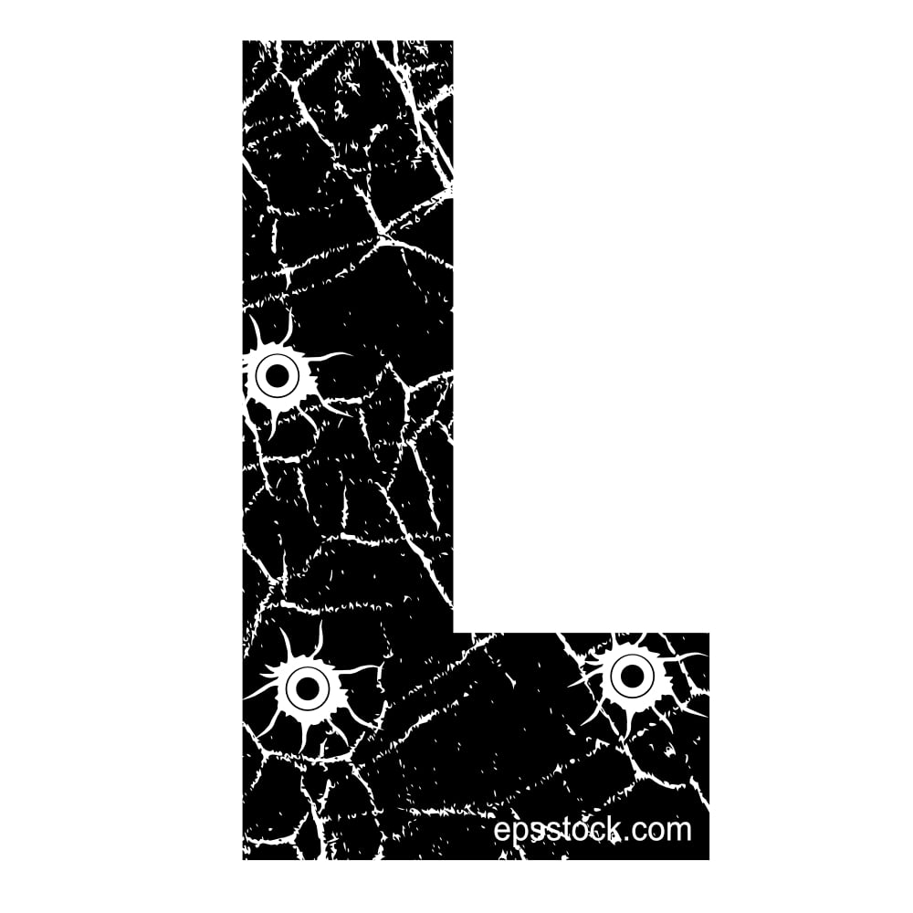 cracked Letter L with Bullet holes