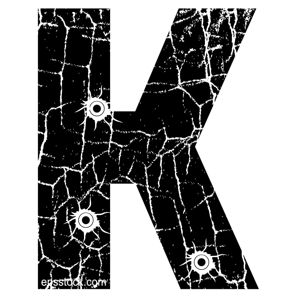 cracked Letter K with Bullet holes