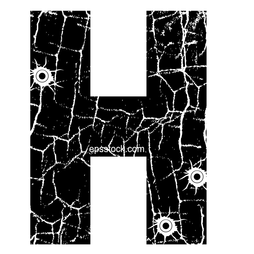 cracked Letter H with Bullet holes