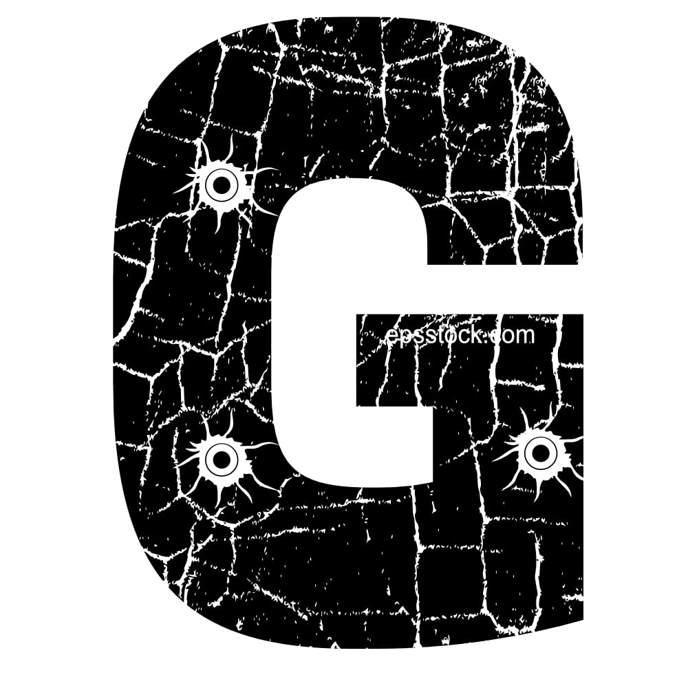 cracked Letter G with Bullet holes